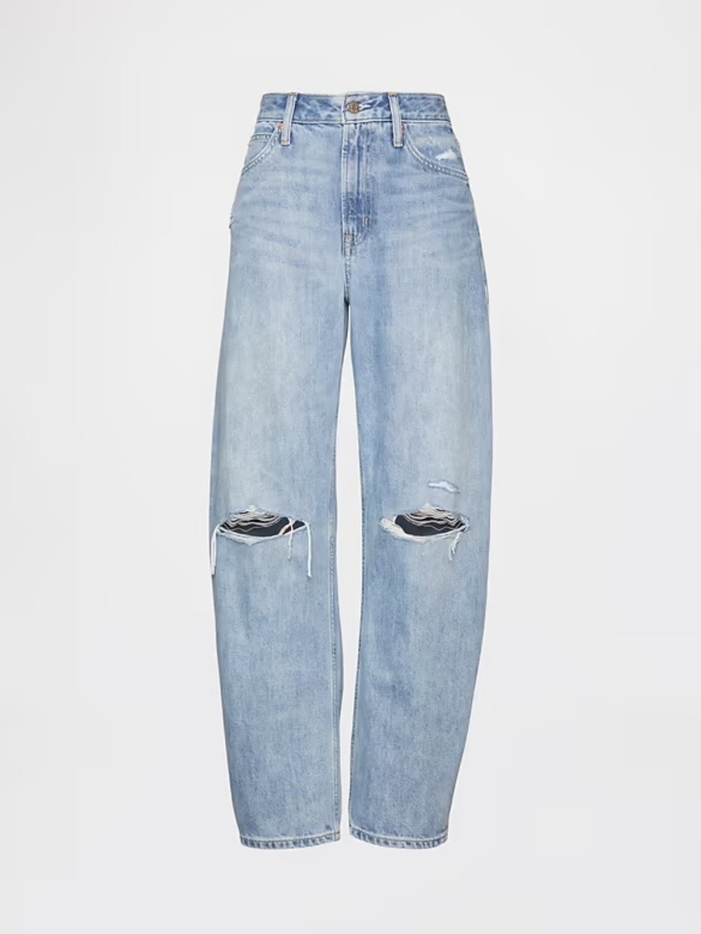 GAP High Rise Barrel Jean Light Blue Distressed 27 BNWT Cotton Denim Pant